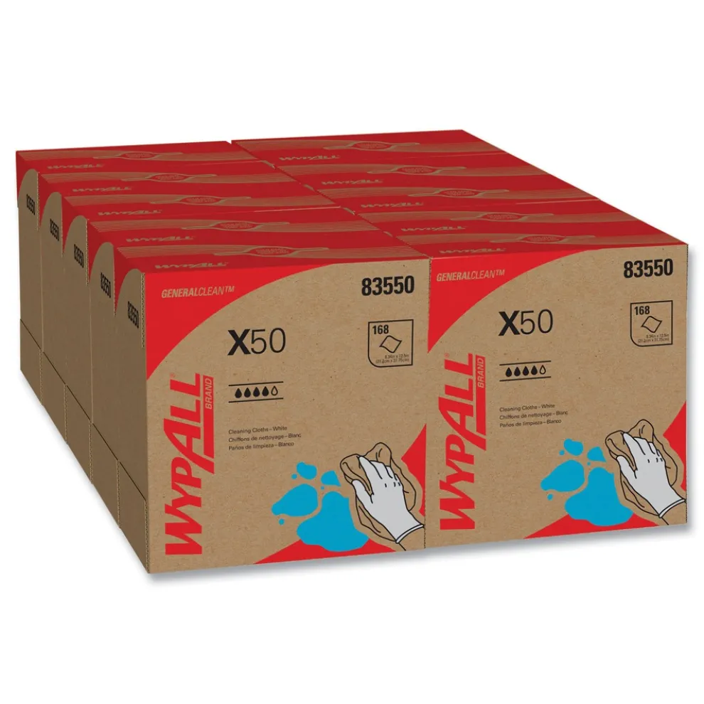 WypAll X50 9-1/10 in. x 12-1/2 in. Cloth Pop-Up Box - White (176/Box 10 Boxes/Carton)