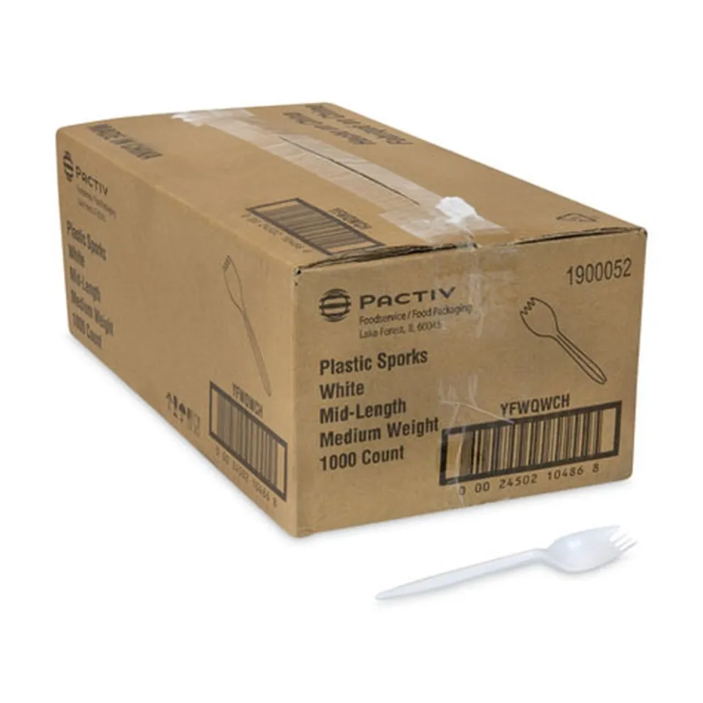Pactiv Corp. Fieldware Mediumweight Spork Cutlery - White (1,000/Carton)