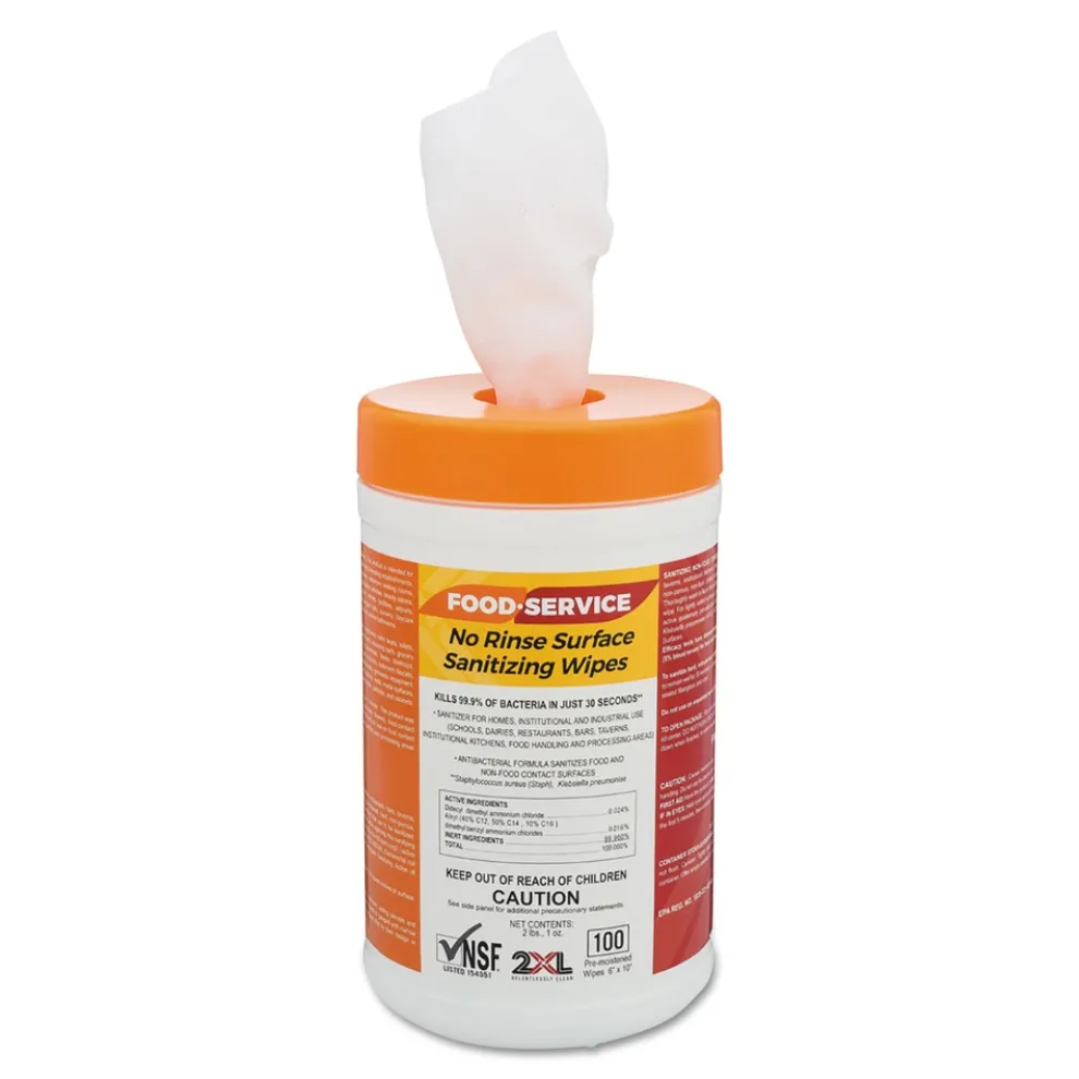 2XL 6 in. x 8 in. 1-Ply Food Service No Rinse Surface Sanitizing Wipes - White (6/Carton)