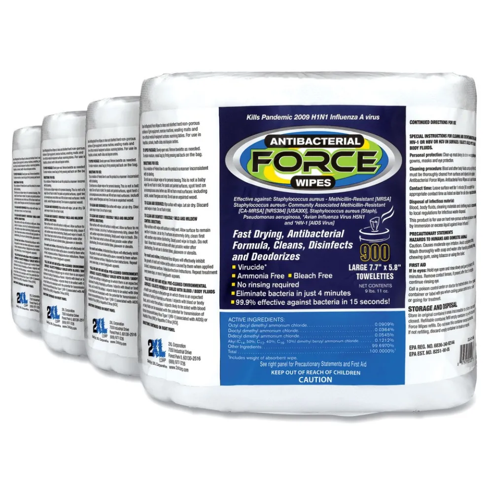 2XL 1-Ply 6 x 8 FORCE Disinfecting Wipes Refill - Unscented/White (4/Carton)