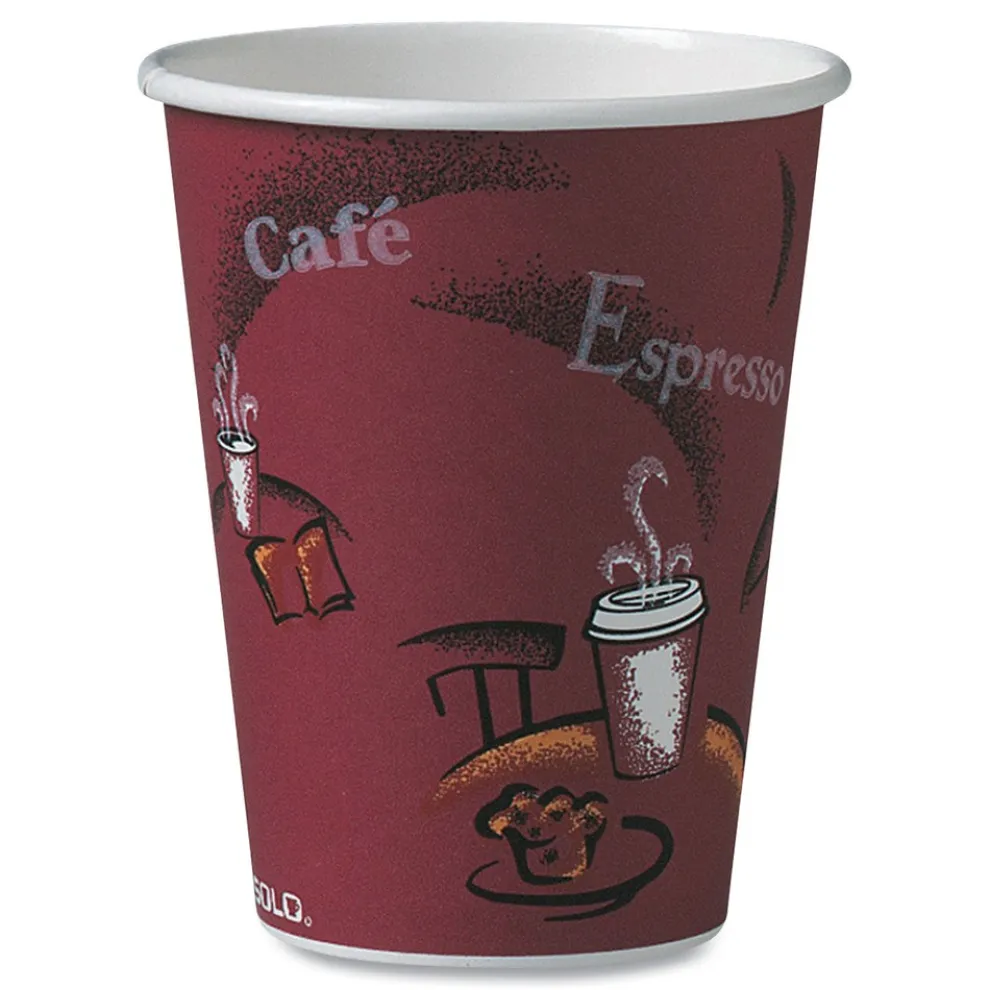 SOLO 412SIN-0041 12 oz. Paper Bistro Design Hot Drink Cups - Maroon (1000/Carton)