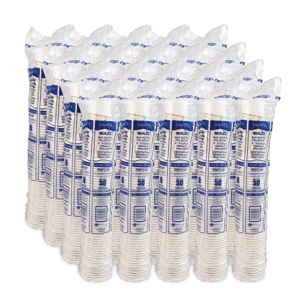 SOLO Symphony Design 21 oz Double Sided Poly Paper Cold Cups - Tan/Maroon/White (50/Pack, 20 Packs/Carton)