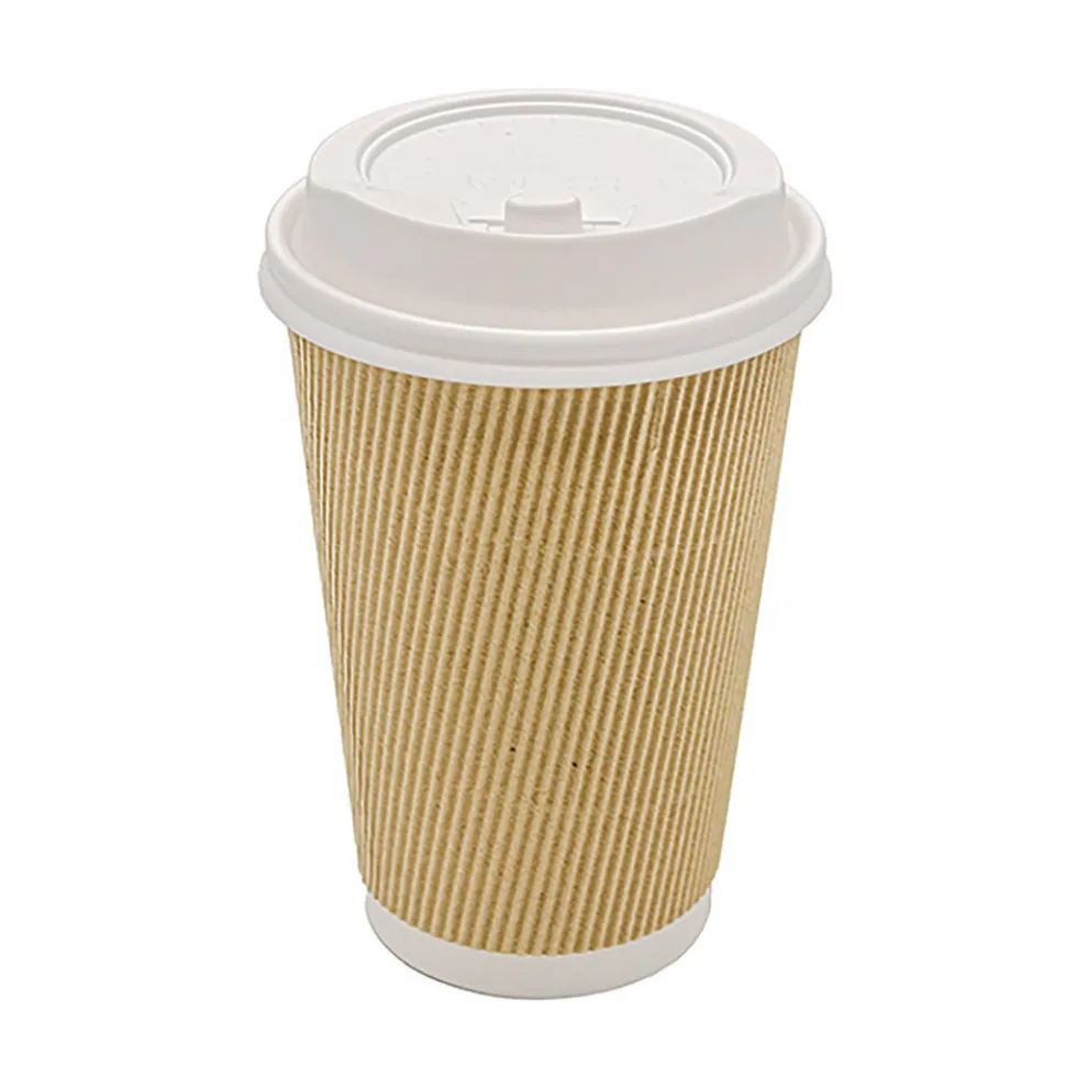 Karat 16 oz Ripple Hot Cups - Kraft/White (500/Carton)