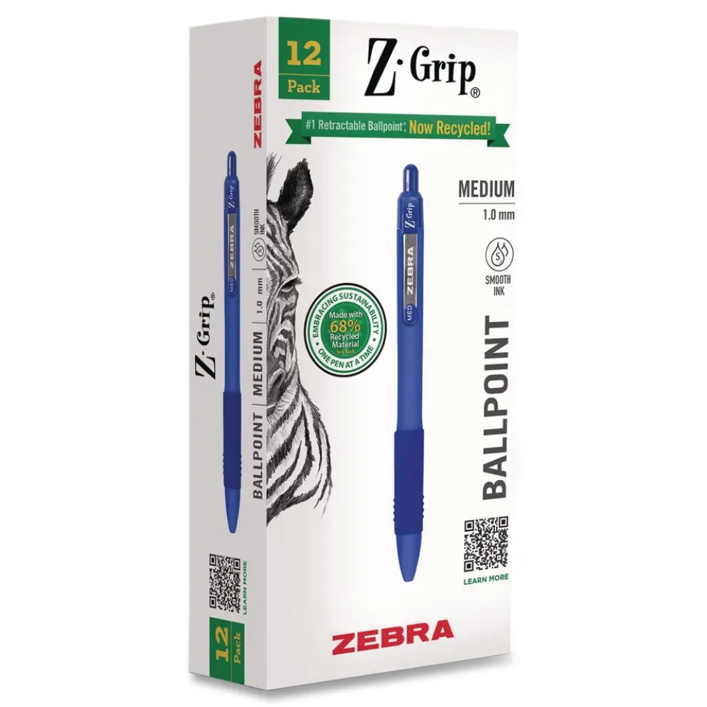 Zebra 20620 Z-Grip Medium 1 mm Recycled Retractable Ballpoint Pen - Blue Ink/Blue Barrel (1-Dozen)