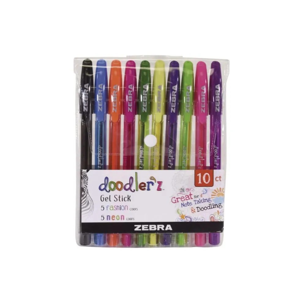 Zebra Doodler'z Bold 1 millimeter Stick Gel Pen - Assorted Fashion/Neon Ink/Barrel Colors (10/Pack)