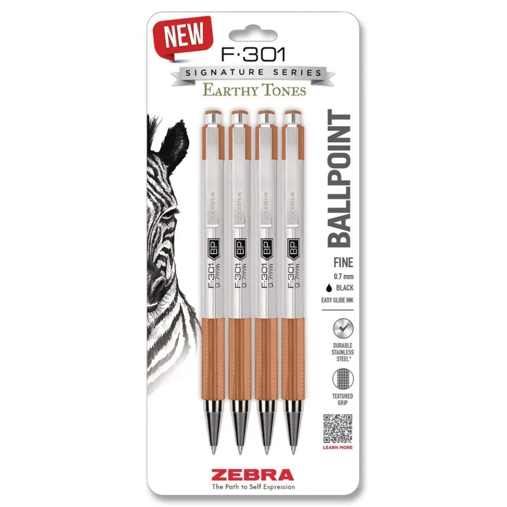 Zebra F-301 Signature Series Earthy Tones Fine 0.7 mm. Retractable Ballpoint Pen - Black Ink/Terracotta Barrel (4/Pack)