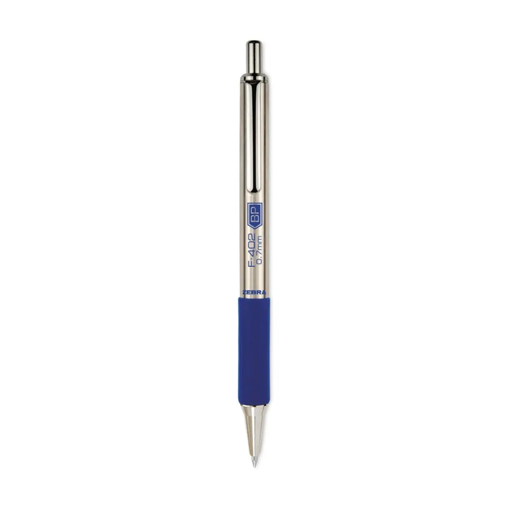 Zebra Fine 0.7 mm F-402 Retractable Ballpoint Pen - Blue Ink/Stainless Steel/Blue Barrel (2/Pack)