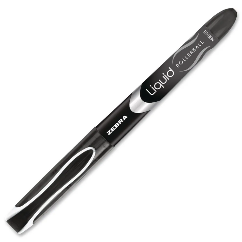 Zebra Liquid Ink Extra-Fine 0.5 millimeter Stick Rollerball Pen - Black Ink/Black/Silver Barrel (1-Dozen)